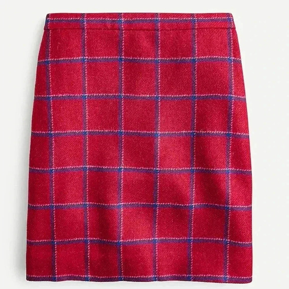 J. CREW Red English Wool plaid checkered high waist  mini skirt sz 8 - holiday - Picture 1 of 7